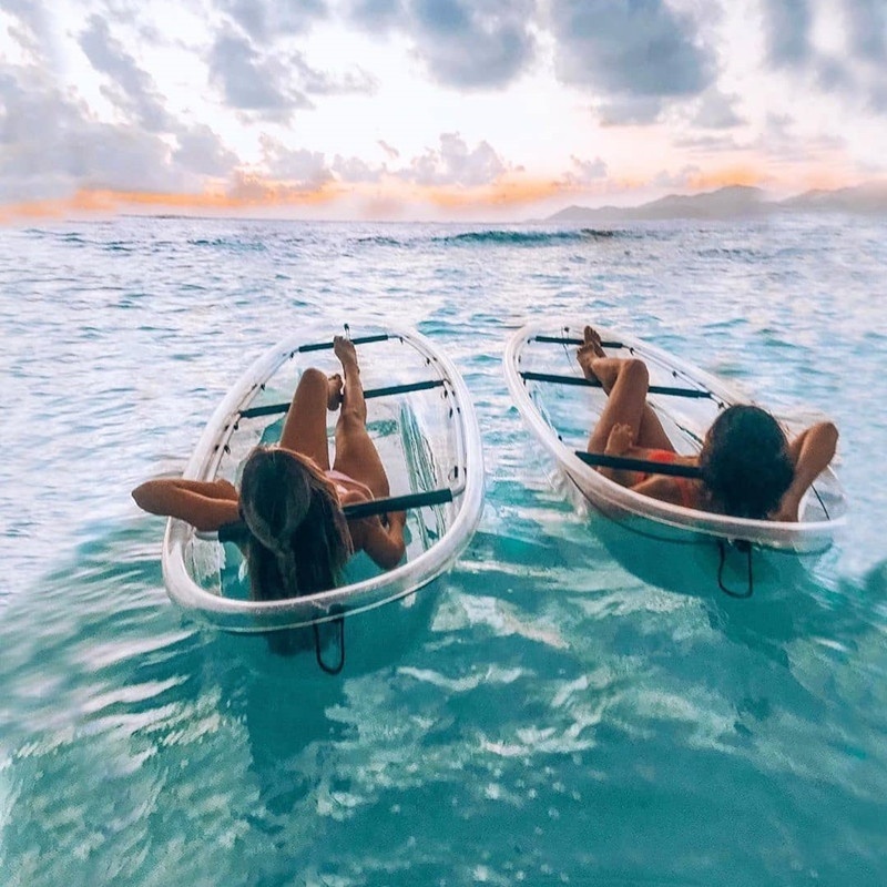 2 person clear crystal kayak polycarbonate clear glass bottom paddle boat transparent canoe for sale