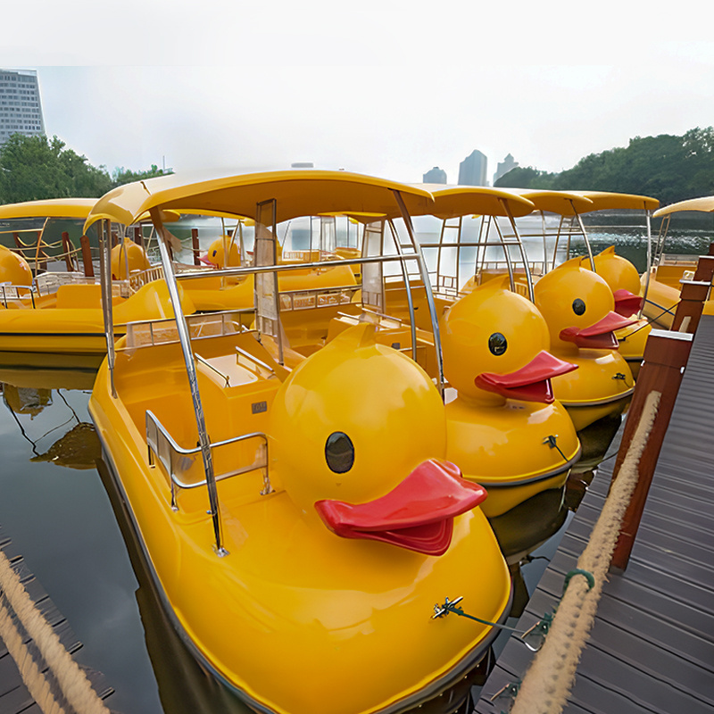 Children Favorite Family Water Park Equipment Yellow Duck Fiberglass Pedal Boat for Sale