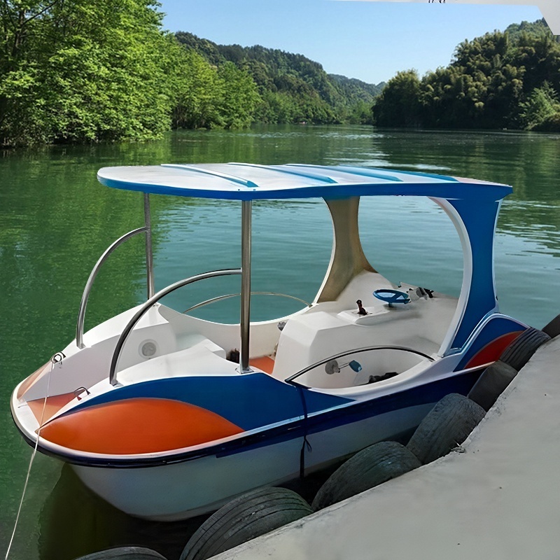 2023 New Style Direct Manufacturer 4 Seats Fiberglass Water Amusement Catamaran Pedal Boat for Sale