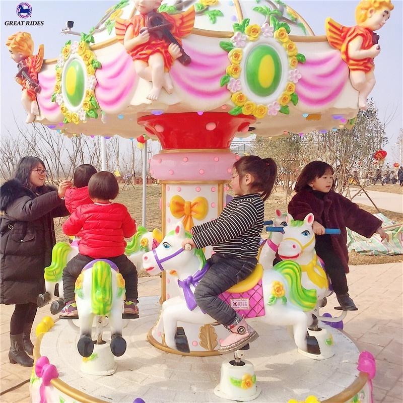 Factory price amusement park games kids ride electric fiberglass mini carousel horses merry go round for sale