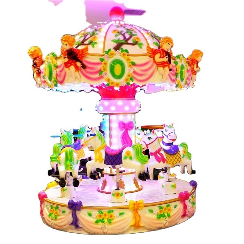 Factory price amusement park games kids ride electric fiberglass mini carousel horses merry go round for sale