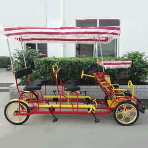 Hot Sale Steel Frame Tandem Bicycle 4 Wheels Tourist Sightseeing Tandem Bicycle Mini Surrey Bike For Sale