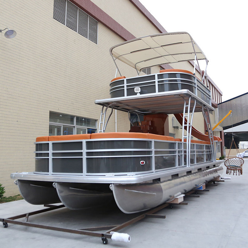 Houseboat sport yacht 9m30ft Double Deck welded  Aluminum Pontoon Boat With Slide family party catamaran yacht for sale