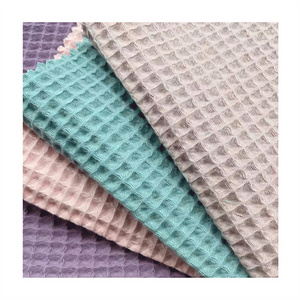 Custom soft organic 100% cotton waffle solid plain color weave rayon knit towel fabric for baby clothing towel pajamas