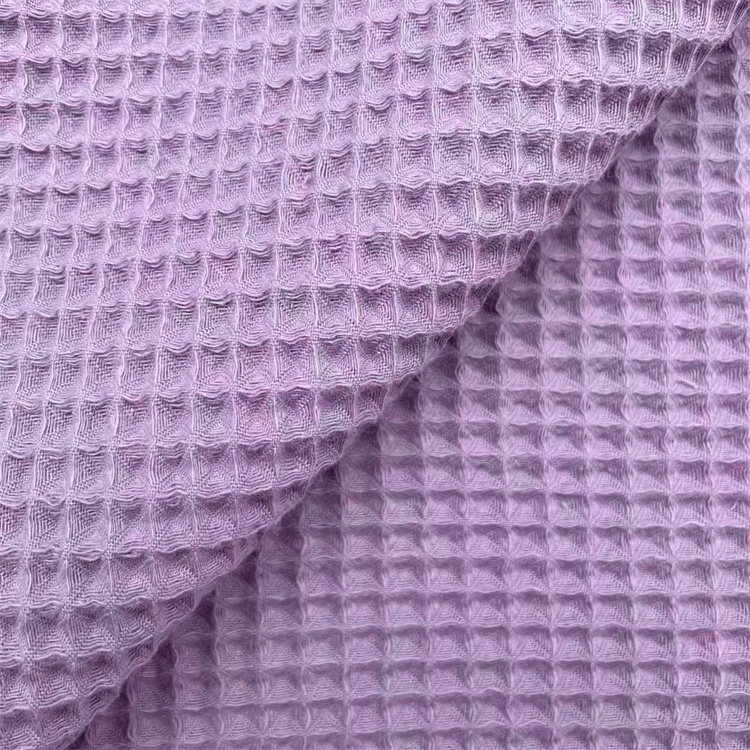 Custom soft organic 100% cotton waffle solid plain color weave rayon knit towel fabric for baby clothing towel pajamas