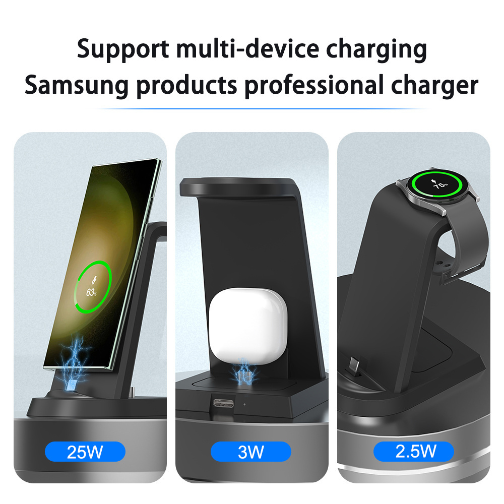 Black Desk 5w 7.5w 15w 3 in 1 Foldable Multiple Devices Wireless Charger Foldable Wireless Fast Charger 3 In 1 Charging Station