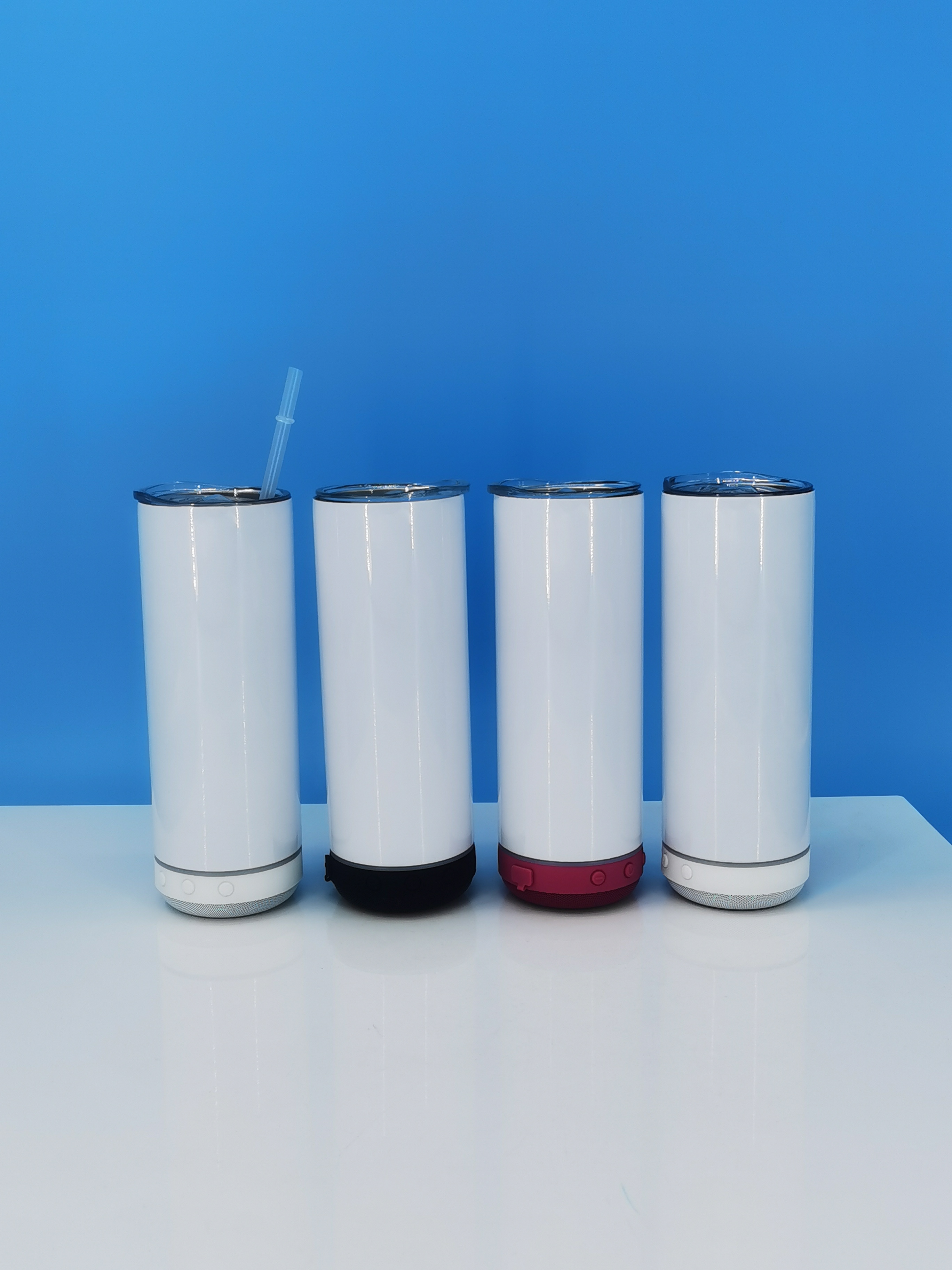 20oz skinny stainless steel tumbler with straw sublimation 20oz blue tooth speaker tumbler music cup with lid