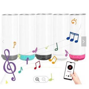 20oz skinny stainless steel tumbler with straw sublimation 20oz blue tooth speaker tumbler music cup with lid