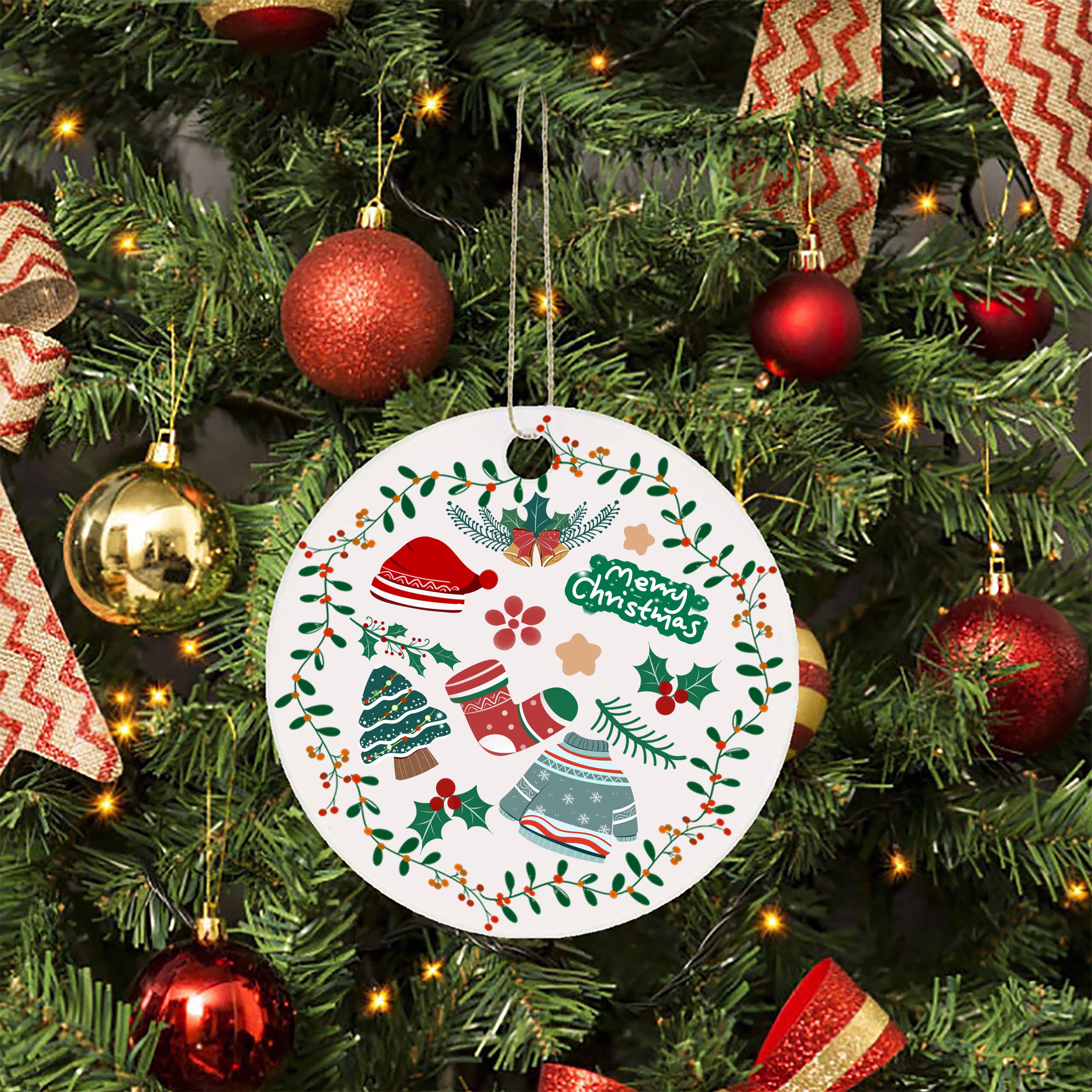 ceramic ornaments two sides Christmas decoration ornaments blank sublimation flat Christmas ornament