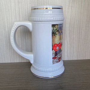 22oz Classic White German Beer Steins with Gold Trim Ceramic Handgrip Design Sublimation Mugs