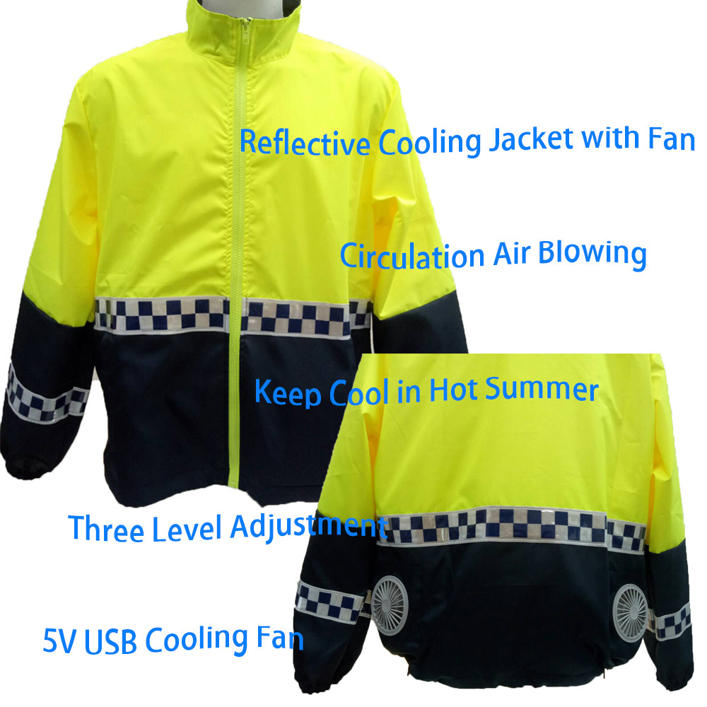 Custom Outdoor Heatstroke Clothing USB  Cooling Clothes Air Fan Reflective Safety Jacket