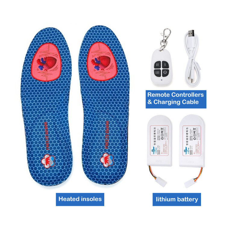 Shoes foot warmer electric rechargeable graphene battery heated Insoles with wireless remote control