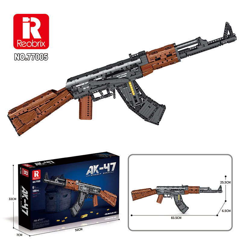 Reobrix 77005 AK47 Assault Rifle Shotgun 1366pcs Assemble Model Blocks Building Bricks Gun Educational Toys Gift for Boys