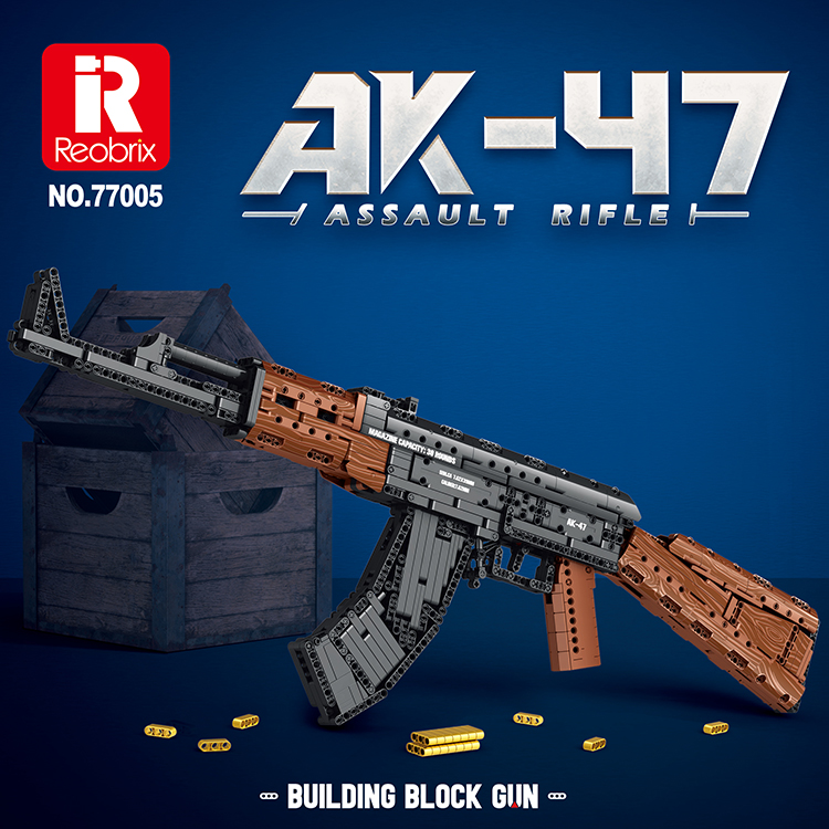 Reobrix 77005 AK47 Assault Rifle Shotgun 1366pcs Assemble Model Blocks Building Bricks Gun Educational Toys Gift for Boys