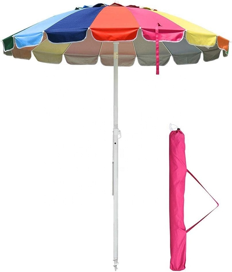 Waterproof Large Size 8 feet 2.4 meter Metal Rainbow Beach Patio Pool Umbrella Outdoor Parasol  With UV Protection 50+