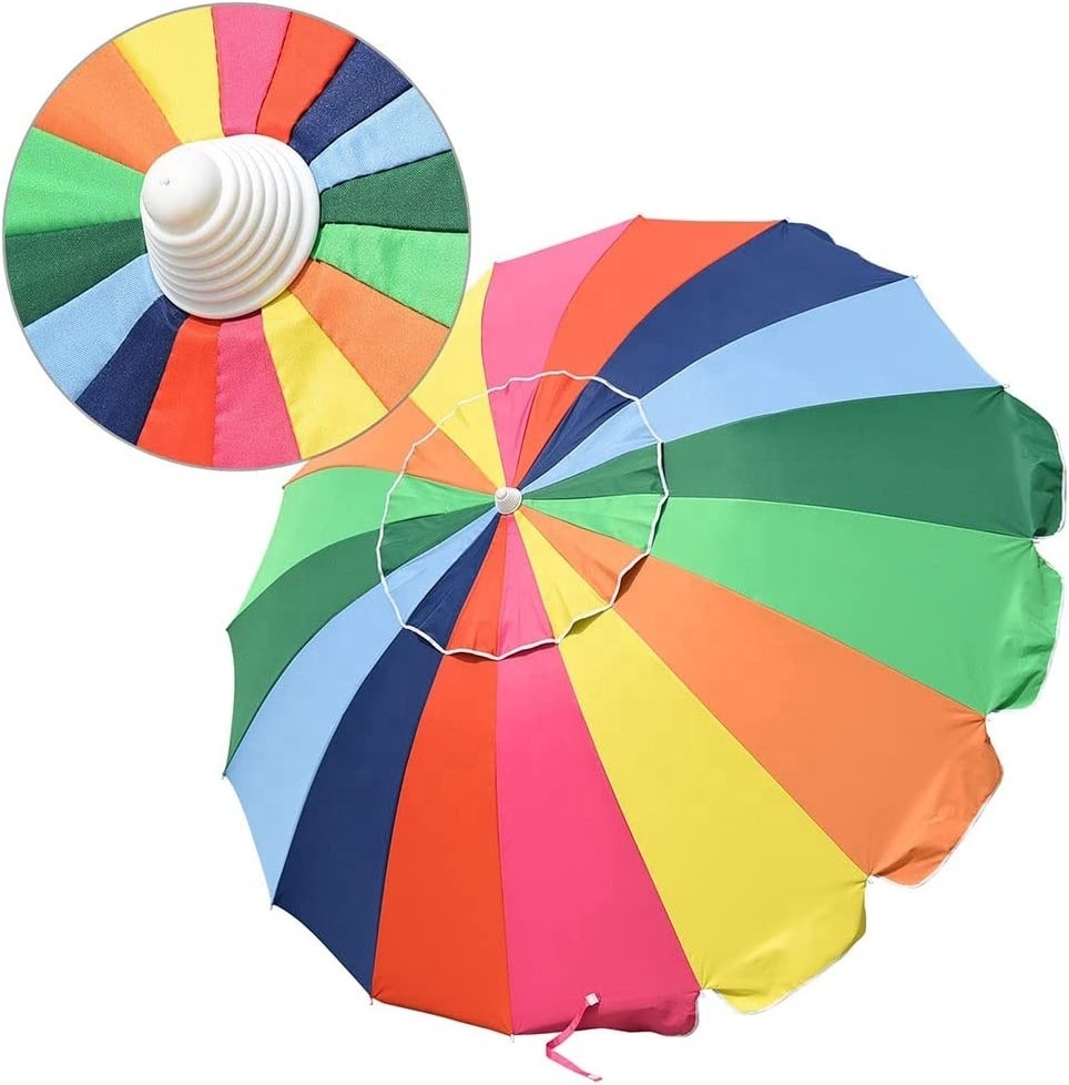 Large Size 8 feet 2.4 meter Metal Rainbow Beach Patio Umbrella 16  Ribs Tilt Market Table Umbrella With UV Protection 50+