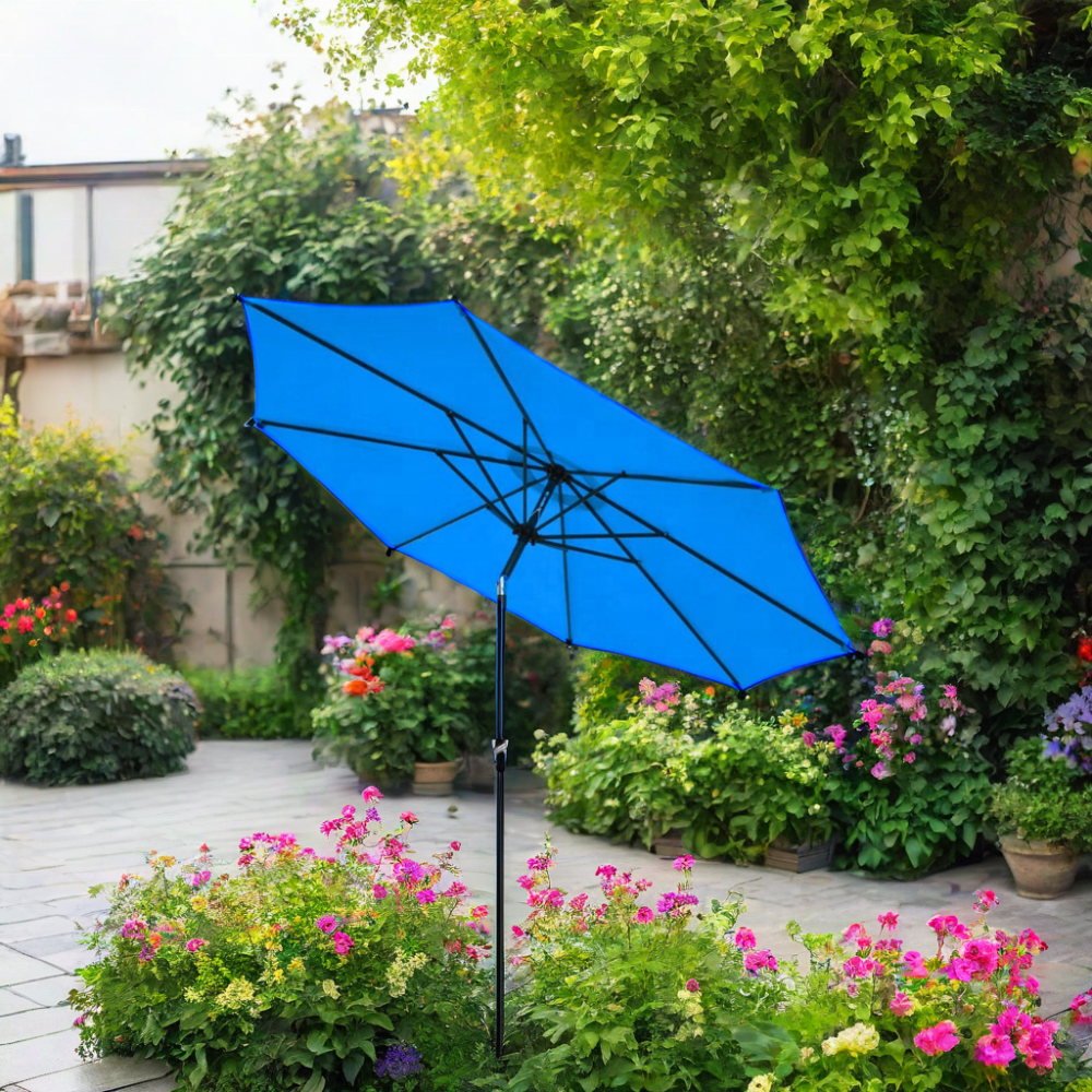 10 ft Heavy-Duty Round Outdoor Market Table Patio Umbrella with Steel Pole, Push Button Tilt and Easy Crank Lift in Royal Blue