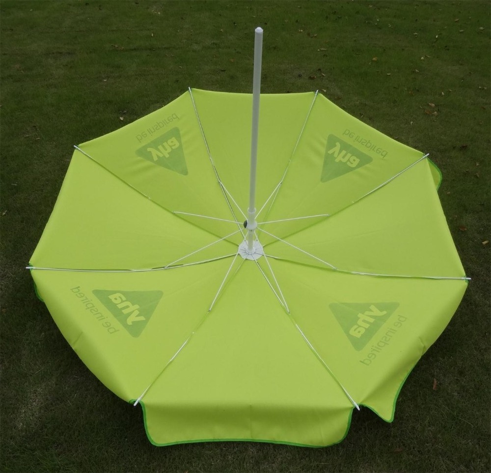 Logo Printed Advertising Parasol Light Green Beach umbrella Outdoor With Sand Screw and luxury Plastic parts