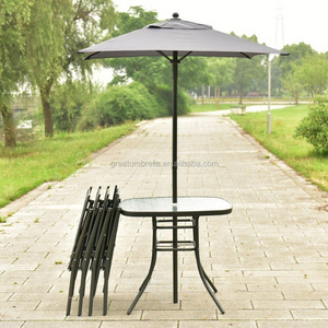 Patio Garden Set Furniture with Folding Chairs Table with Umbrella