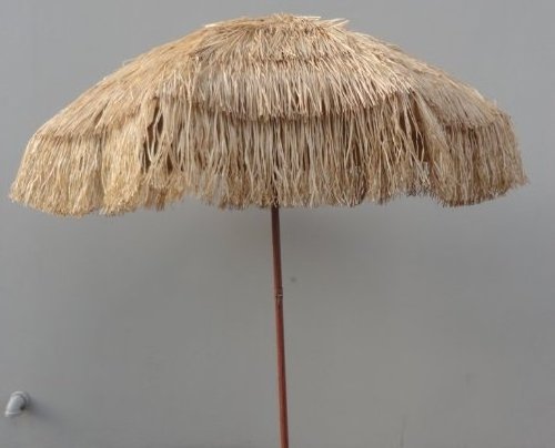 Sun Protection UV30+ Wood color Aluminium pole Deluxe 7.5 Feet TIKI Hawaii  Beach Umbrella with Synethic Straw  thatch roof