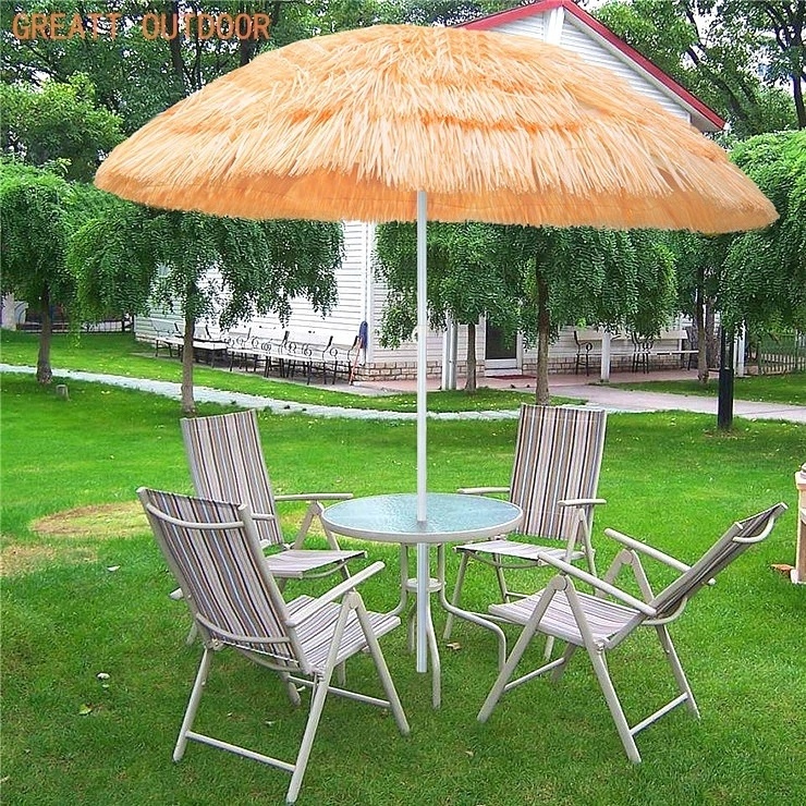 Outdoor  8Foot 2.4meter Hawaii Tropical Synthetic Thatch Tiki Tilt Grass Hawaii  Straw Beach Umbrella