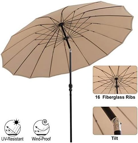 10 ft Outdoor Patio Umbrella 16 Fiberglass Ribs with Push Button Tilt & Crank, Market Umbrella for Garden Terrace Pool, Beige