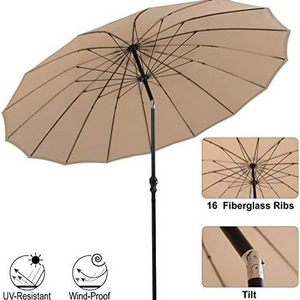 10 ft Outdoor Patio Umbrella 16 Fiberglass Ribs with Push Button Tilt & Crank, Market Umbrella for Garden Terrace Pool, Beige