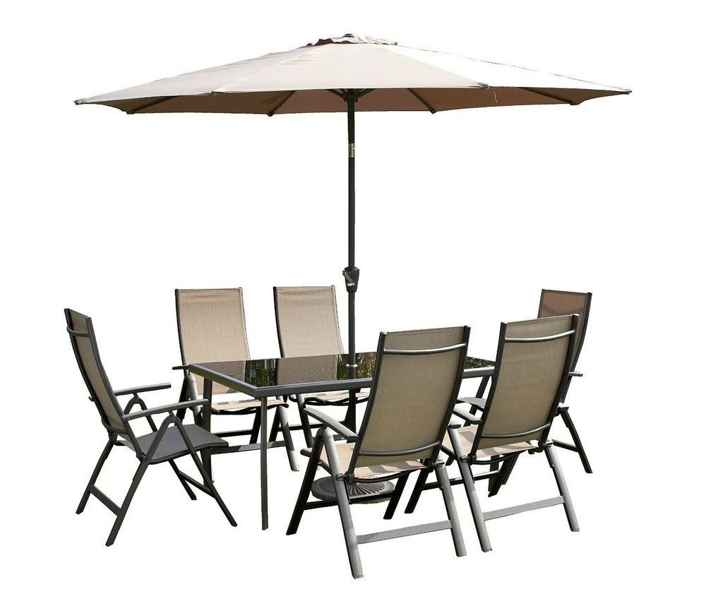 8 piece Outdoor Restaurant Patio Umbrella set includes 1 table, 4 chairs and 1 patio umbrella