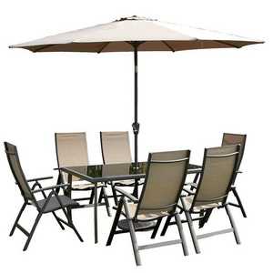 8 piece Outdoor Restaurant Patio Umbrella set includes 1 table, 4 chairs and 1 patio umbrella