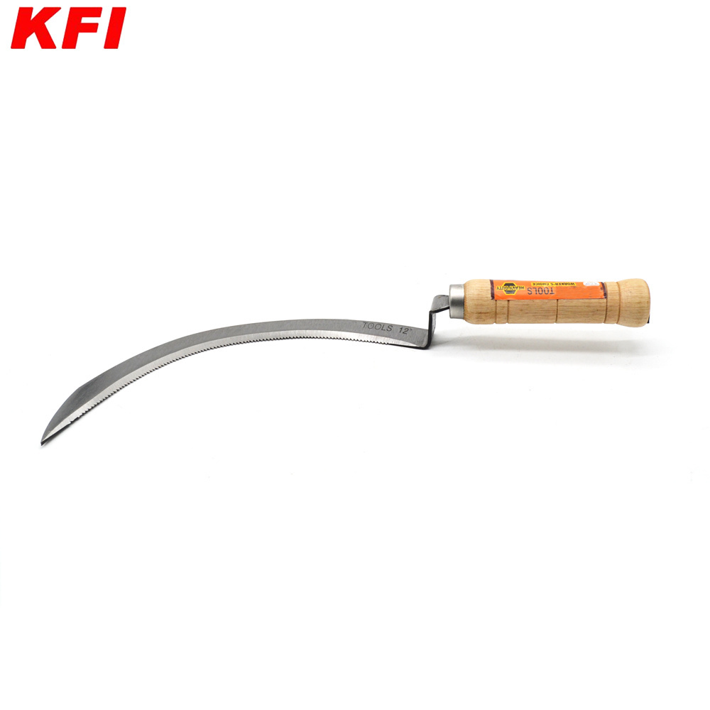 middle east market China hand tools agricultural grass sickle steel rice sickle with wooden handle for farmer