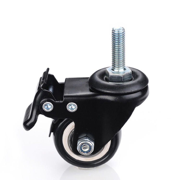 1.5inch 2inch silent furniture castor PU swivel roller caster with brake 360 rotatable wheel chair replacement part