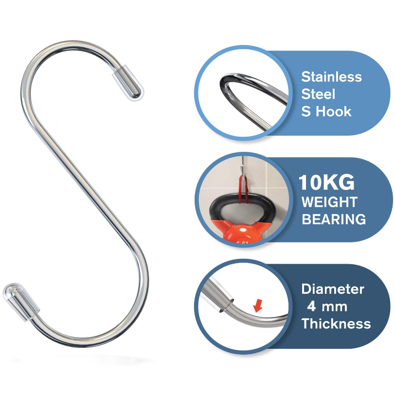 Stainless Steel S Shape Hook Heavy Duty Hanging Hooks for Kitchen Work Shop Bathroom Garden