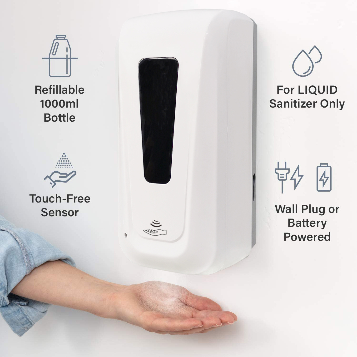 In Stock 1000ml Auto Alcohol Sensor Soap Dispenser Wall Mounted Touchless Gel Foam Liquid Automatic Hand Sanitizer Dispenser