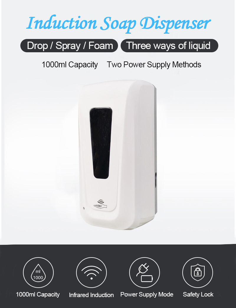 In Stock 1000ml Auto Alcohol Sensor Soap Dispenser Wall Mounted Touchless Gel Foam Liquid Automatic Hand Sanitizer Dispenser