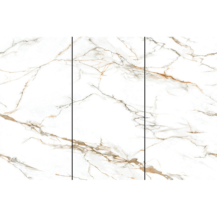 White calacatta gold sintered stone porcelain luxury Glazed Large format big 1200x2400 wall floor rock plate marble slab tiles