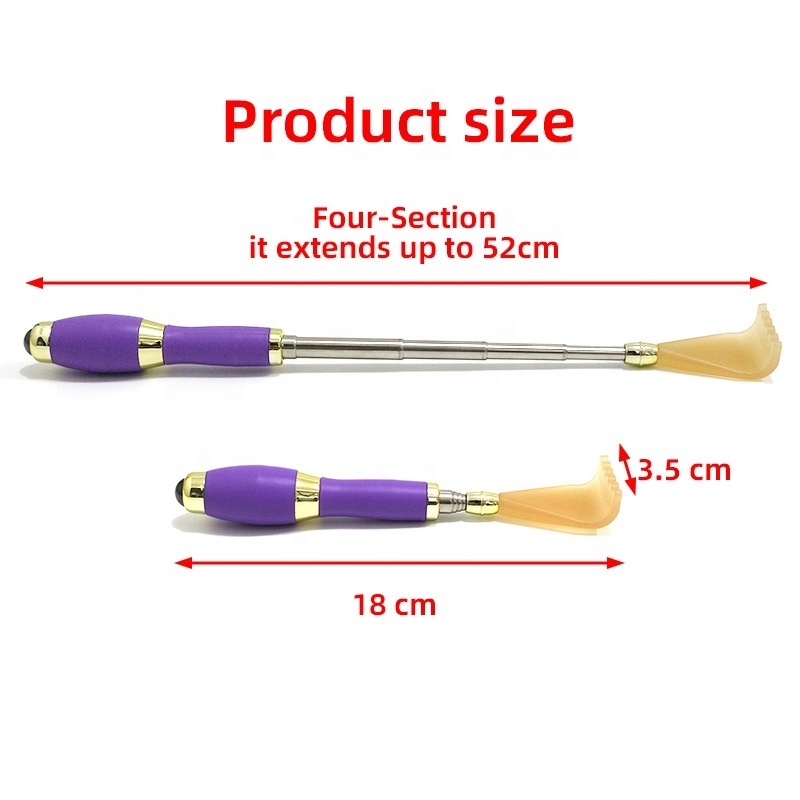 Rubber Handle Back Scratcher With Magnetic Bead Profesional Four-Section Retractable Scratching Tickler Massage Tool for Elderly