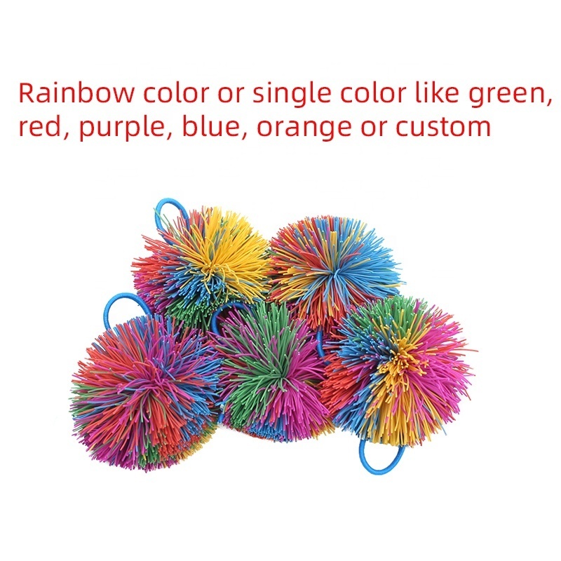 Monkey String Balls Office Stress Toys, Great Sensory Fidget Rainbow Bouncy Pom Stretchy Balls,  Colorful Koosh Balls Toys