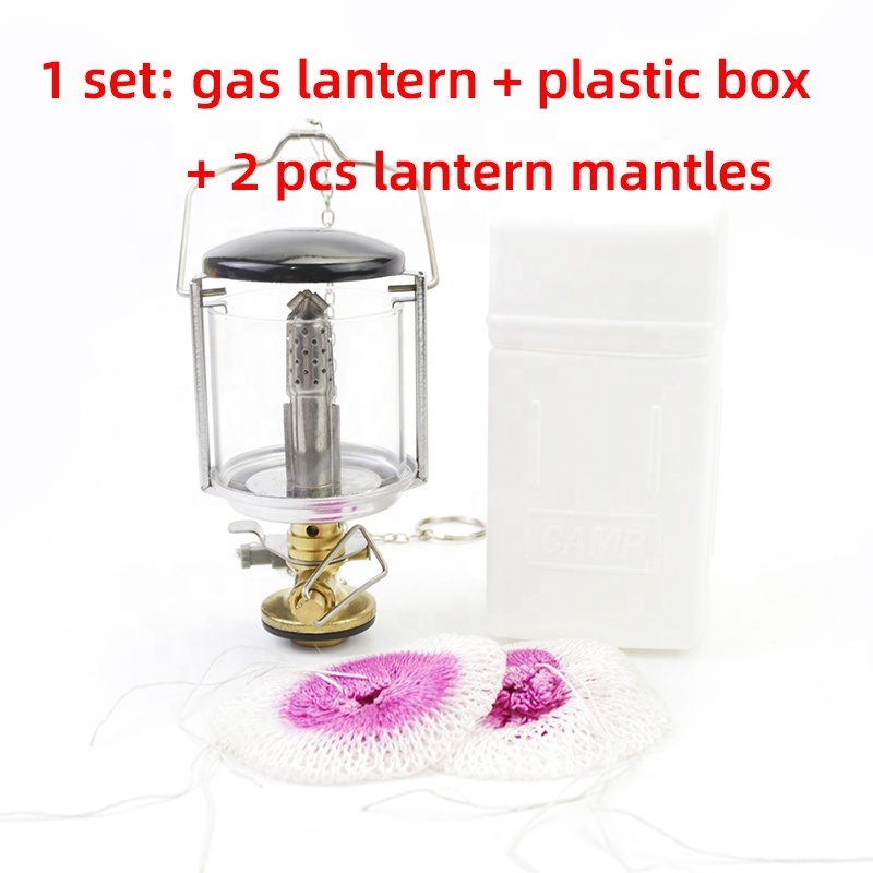 Mini Outdoor Gas Lantern Stainless Steel Camping Lamp Camping Light Glass Gas Lamp for Hiking Barbecue Picnic Travel Hiking