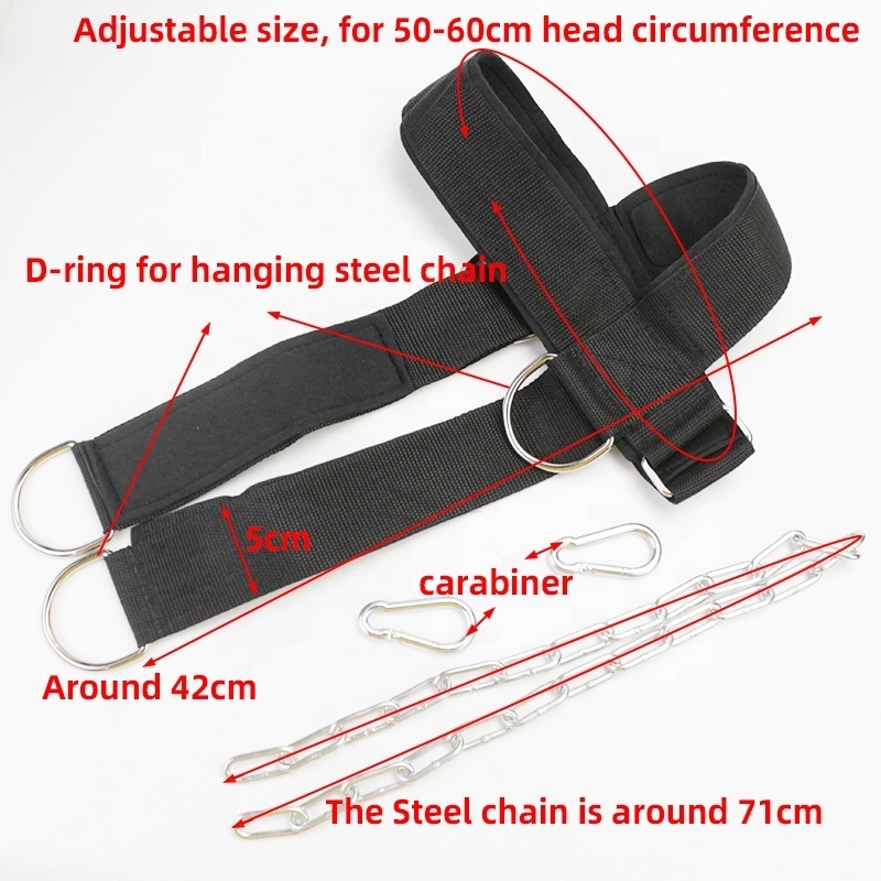 Neck Exercise Machine for Sports and Fitness Head Harness Neck Exerciser Neck Weight Lifting Harness With D Ring, Steel Chain