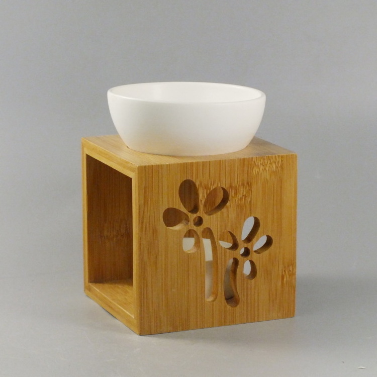 Creative Design Ceramic Candle Bamboo Holder Fragrance Ceramic Wax Warmer Oil Burner