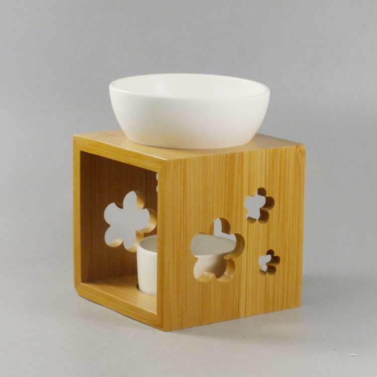 Creative Design Ceramic Candle Bamboo Holder Fragrance Ceramic Wax Warmer Oil Burner