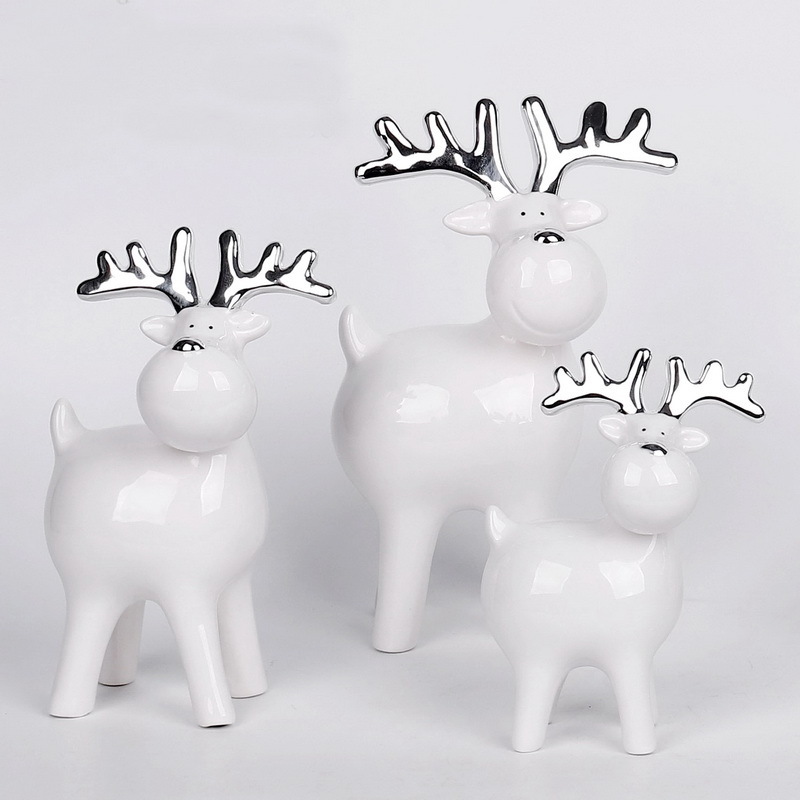 Nordic Holiday gifts sliver porcelain Christmas reindeer decor ceramic deer decoration