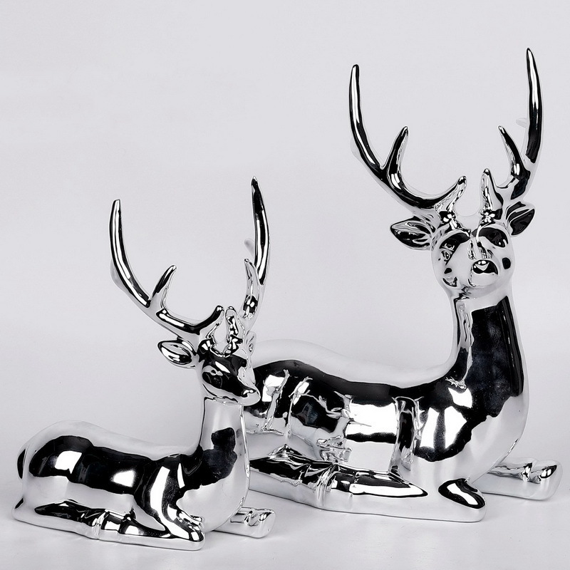 Nordic Holiday gifts sliver porcelain Christmas reindeer decor ceramic deer decoration