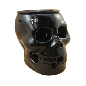 Fancy Halloween Black Skull Wax Warmer Ceramic Skull Oil Burner Eco-friendly Manufacturer Customize Modern Tea Light Global