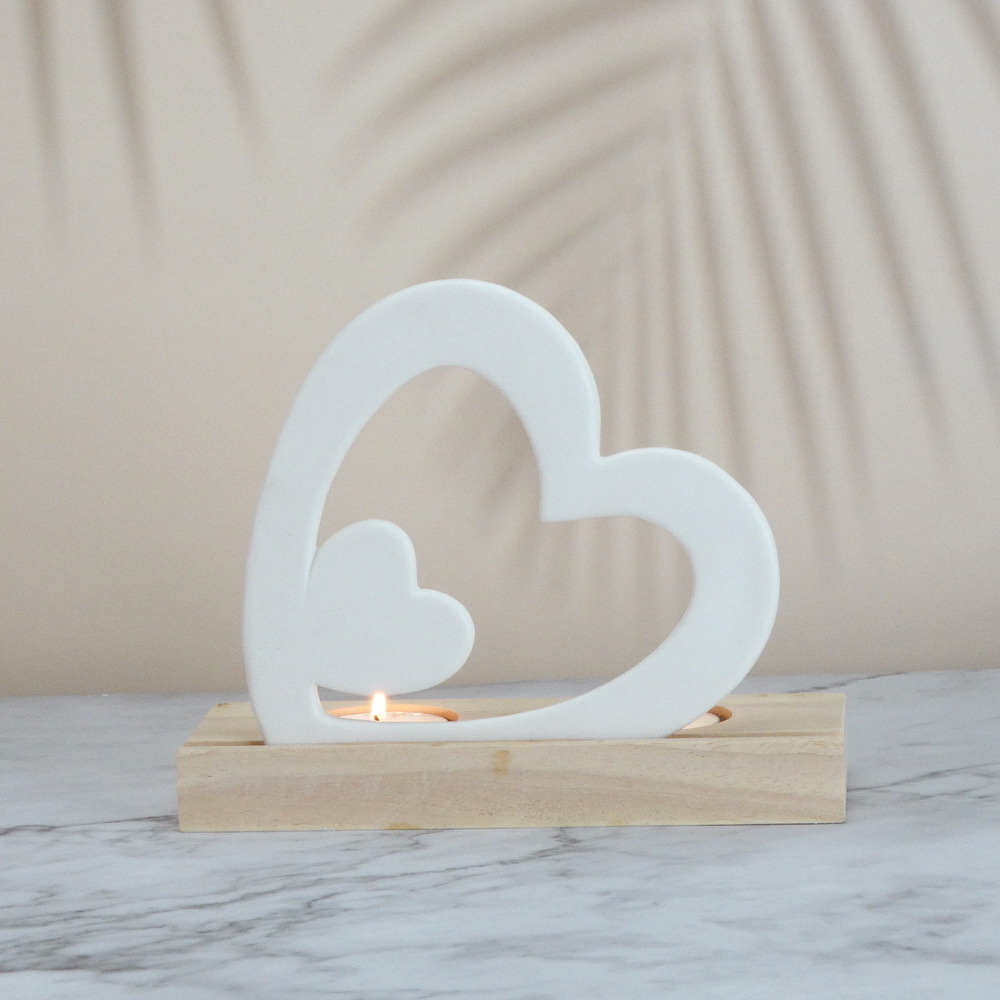 Hot Selling Ceramic Candle Holder Heart Shaped Tealight Holder Valentines Gift Candle Holder Sets