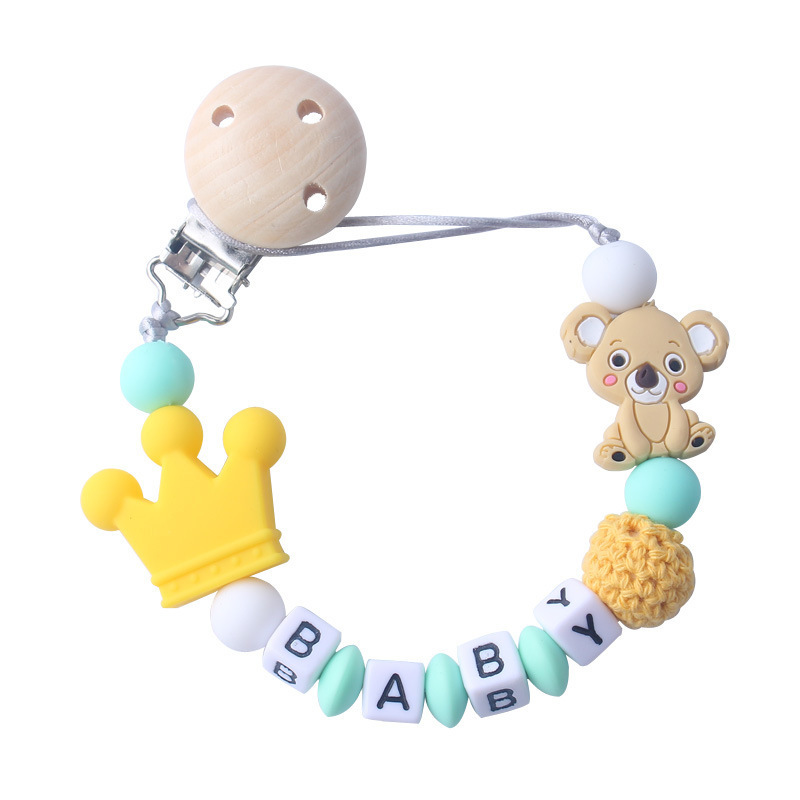 Wholesale Wood Teething Loose Beads  Animal Silicone  Pacifier Clips Baby Teether Pacifier Ring