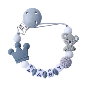 Wholesale Wood Teething Loose Beads  Animal Silicone  Pacifier Clips Baby Teether Pacifier Ring