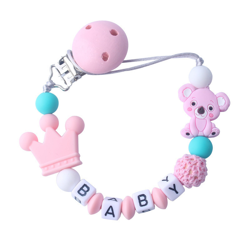 Wholesale Wood Teething Loose Beads  Animal Silicone  Pacifier Clips Baby Teether Pacifier Ring