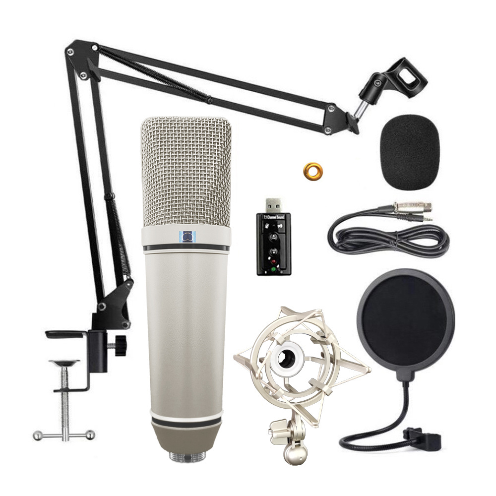 GAM-U87P condenser microphone kit 34mm Large Diaphragm Cartridge with shock mount filter scissor Arm stand