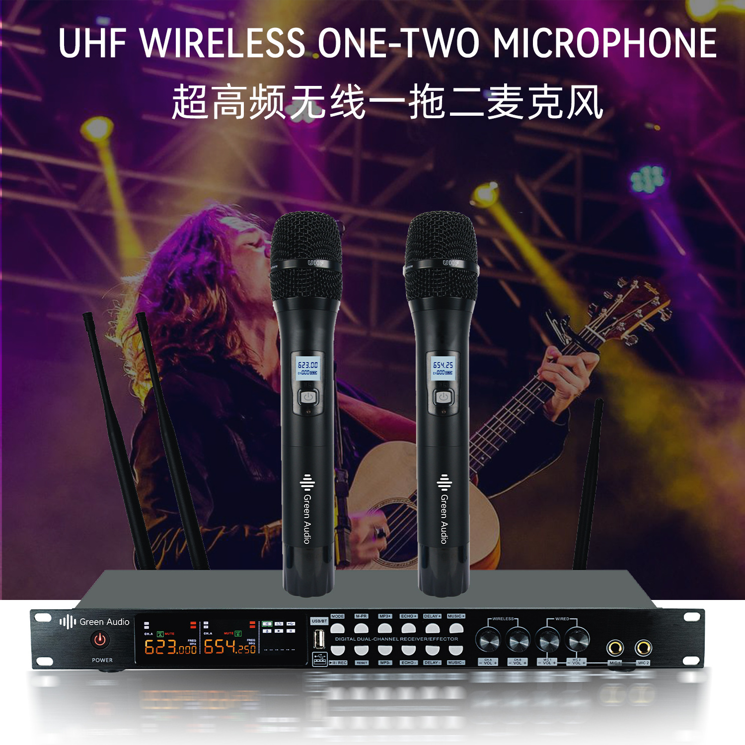 GAW-Q450 2 Channel Wireless Microphone System UHF Wireless Mic Balanced Conference Microphone for Church Stage Performance